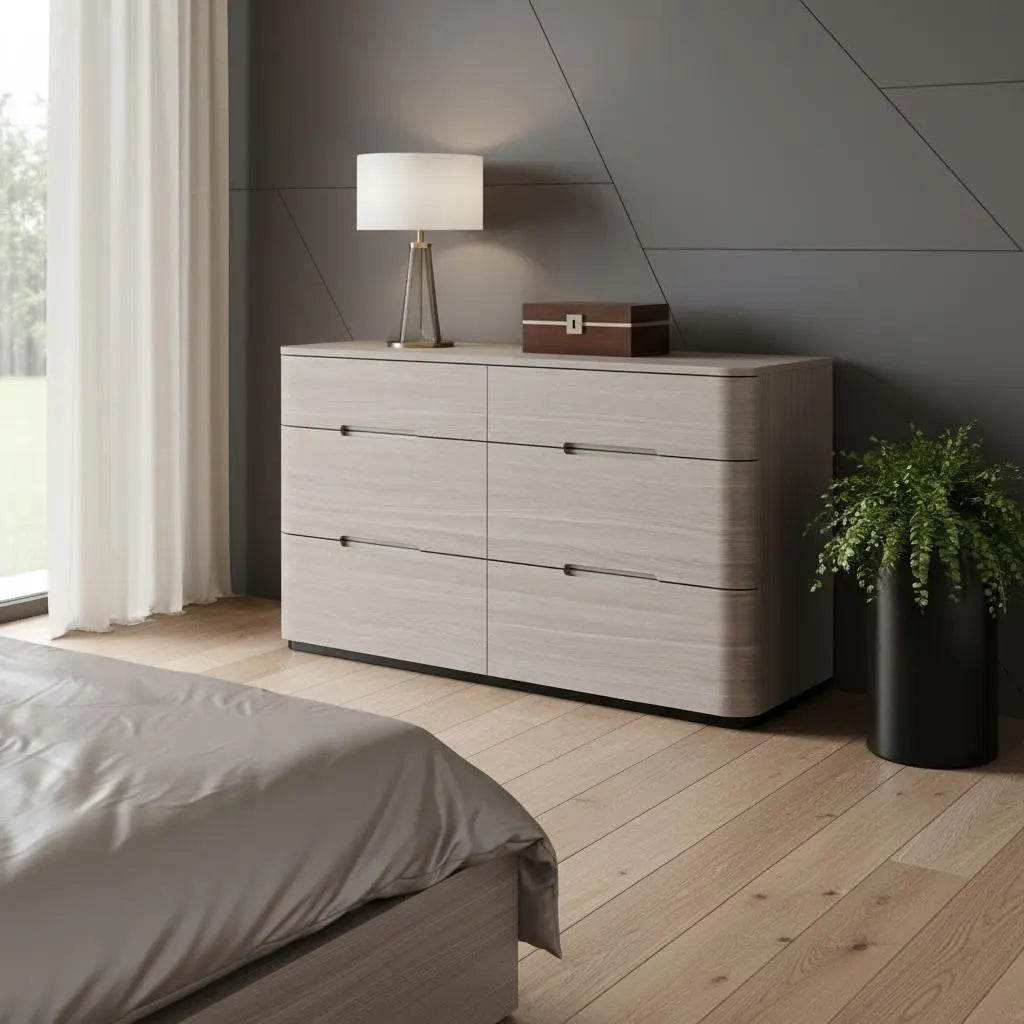 56" Oak Wood Six Drawer Double Dresser Homeroots Bed & Bath