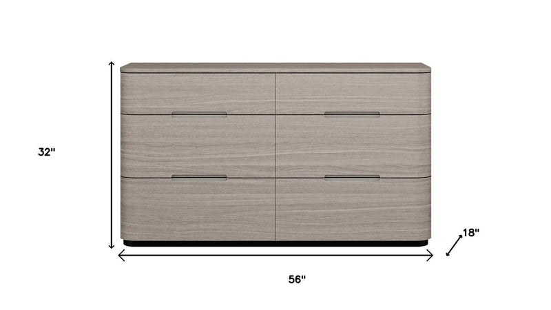56" Oak Wood Six Drawer Double Dresser Homeroots Bed & Bath