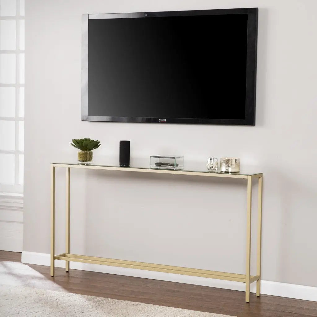 56" Silver and Gold Mirrored Glass Console Table Homeroots Living Room