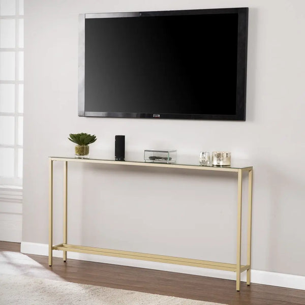 56" Silver and Gold Mirrored Glass Console Table Homeroots Living Room