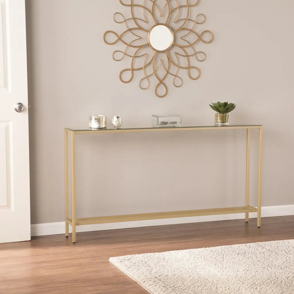 56" Silver and Gold Mirrored Glass Console Table Homeroots Living Room