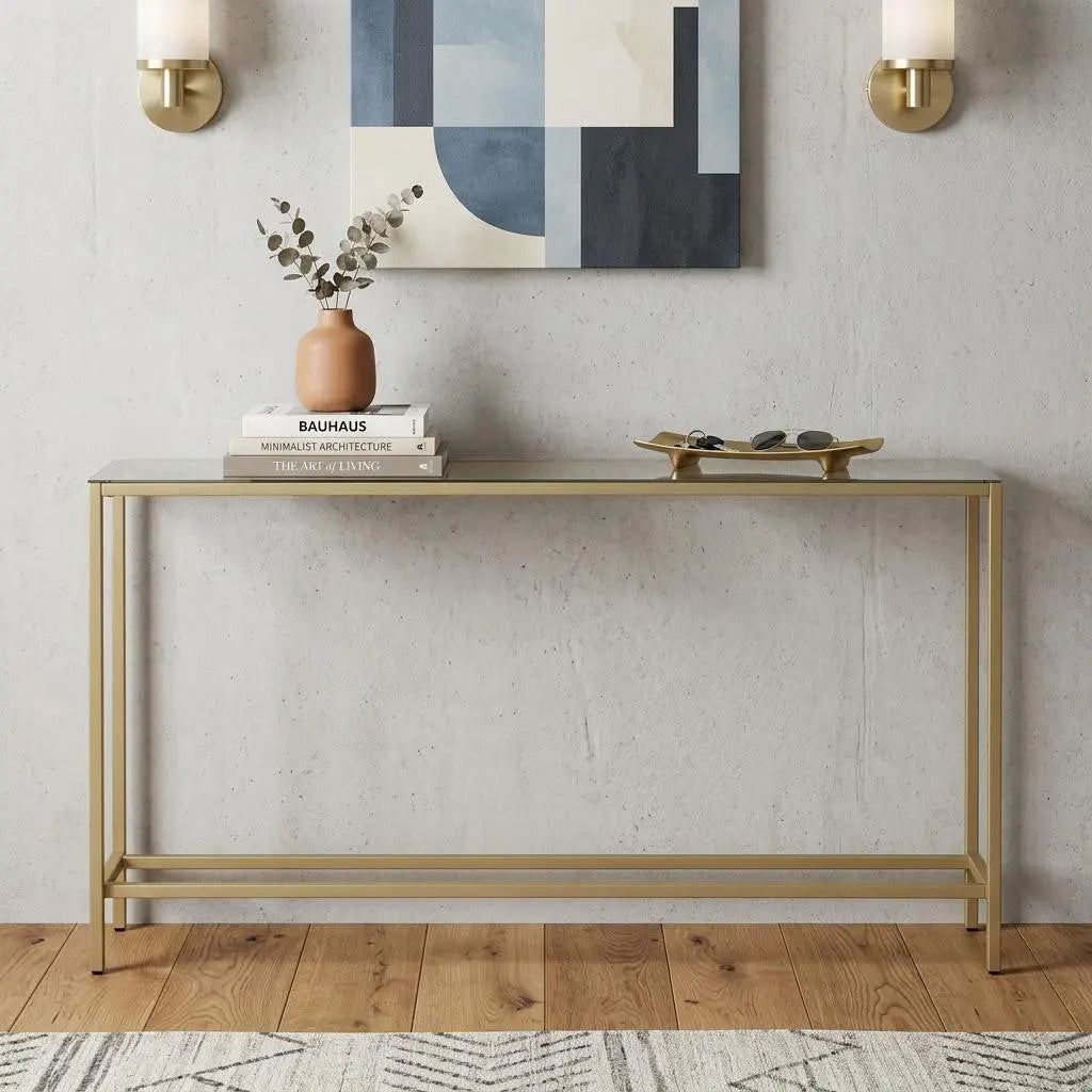56" Silver and Gold Mirrored Glass Console Table Homeroots Living Room