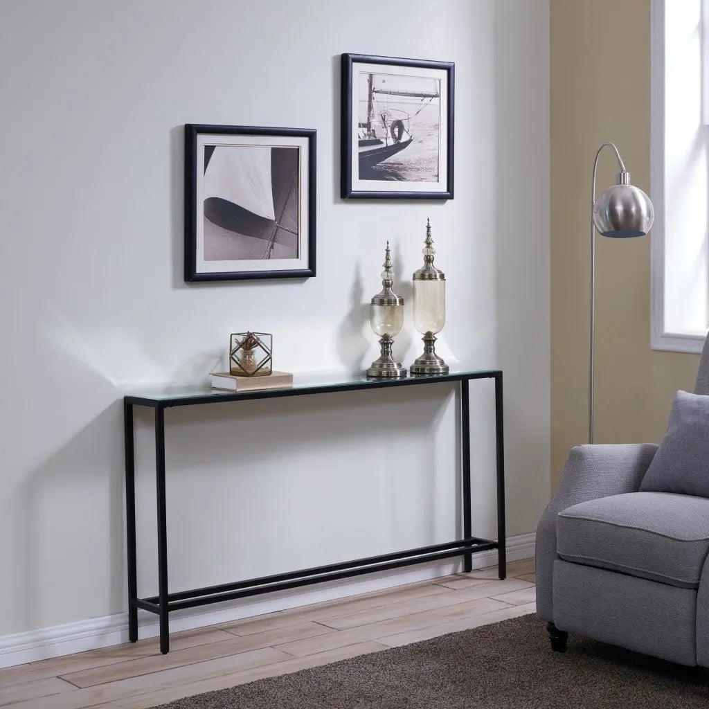 56" Silver and Gunmetal Mirrored Glass Console Table Homeroots Living Room