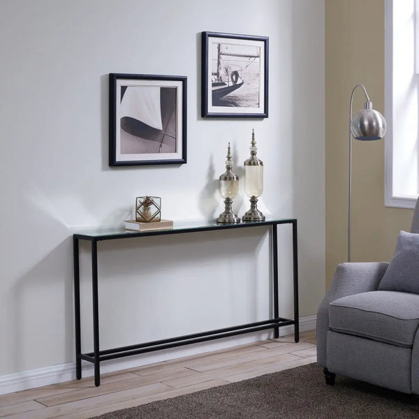 56" Silver and Gunmetal Mirrored Glass Console Table Homeroots Living Room