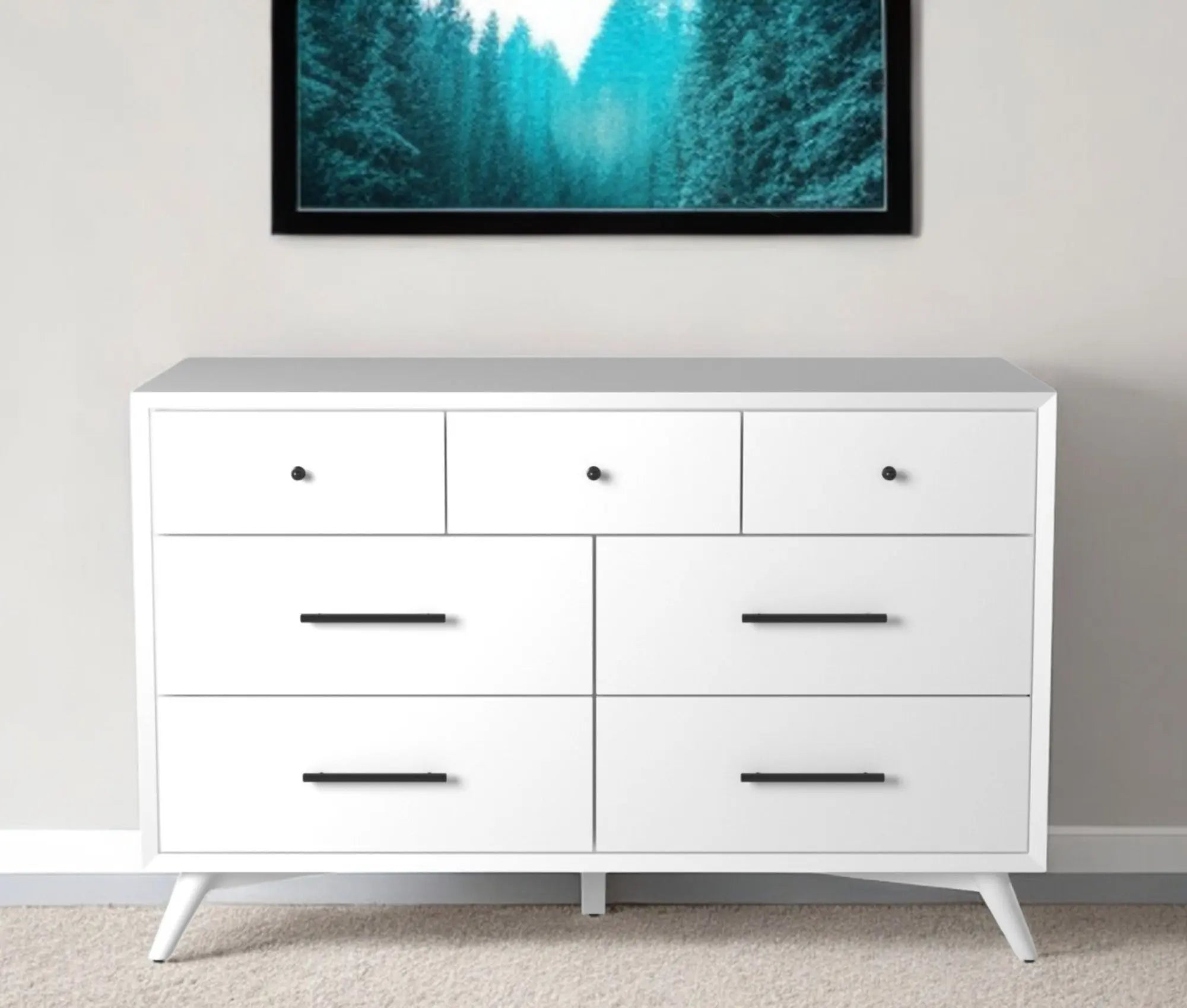 56" White Solid Wood Seven Drawer Double Dresser - GreatEagleInc