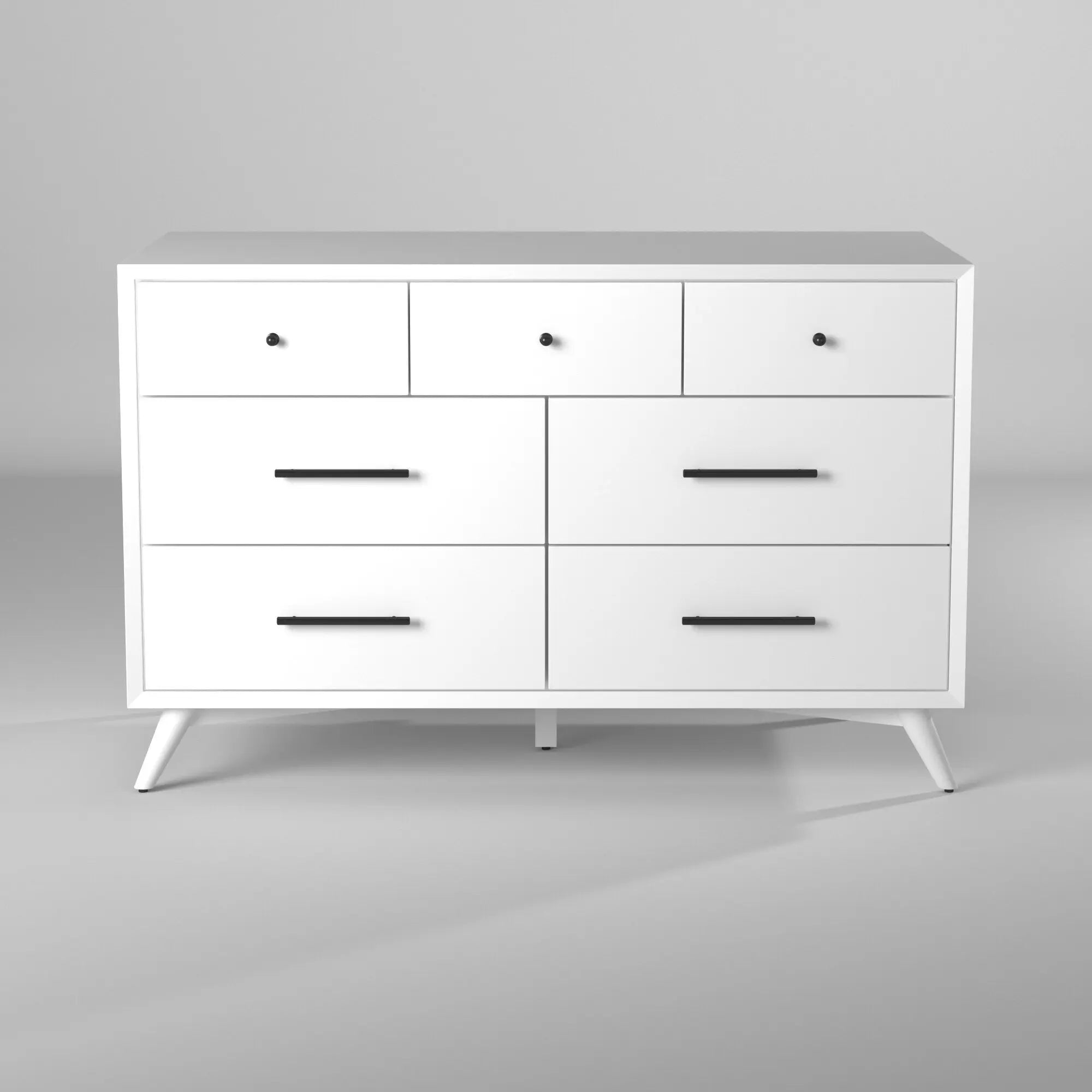 56" White Solid Wood Seven Drawer Double Dresser - GreatEagleInc
