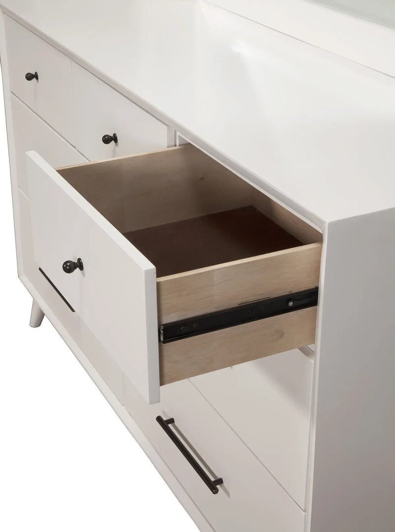 56" White Solid Wood Seven Drawer Double Dresser - GreatEagleInc