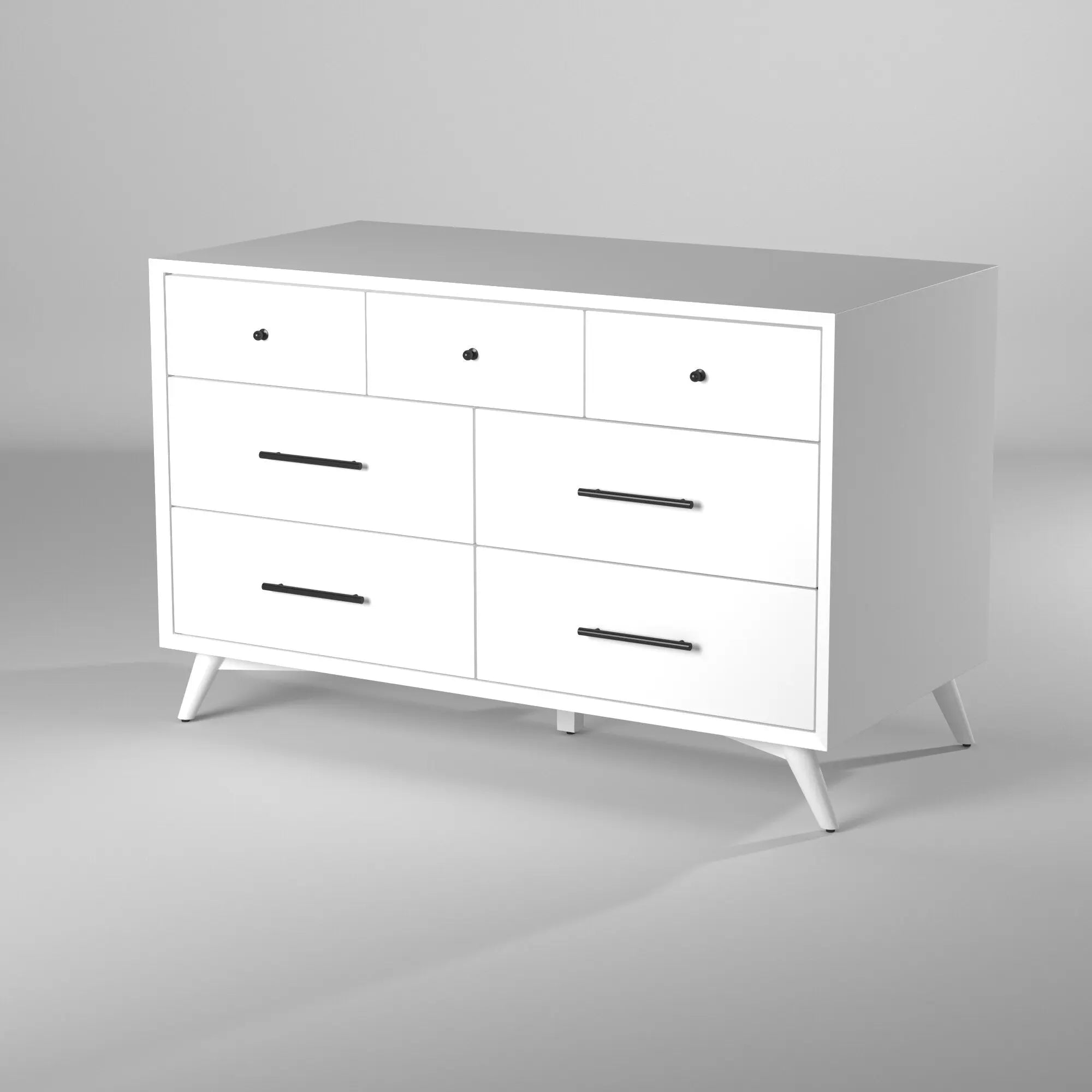 56" White Solid Wood Seven Drawer Double Dresser - GreatEagleInc