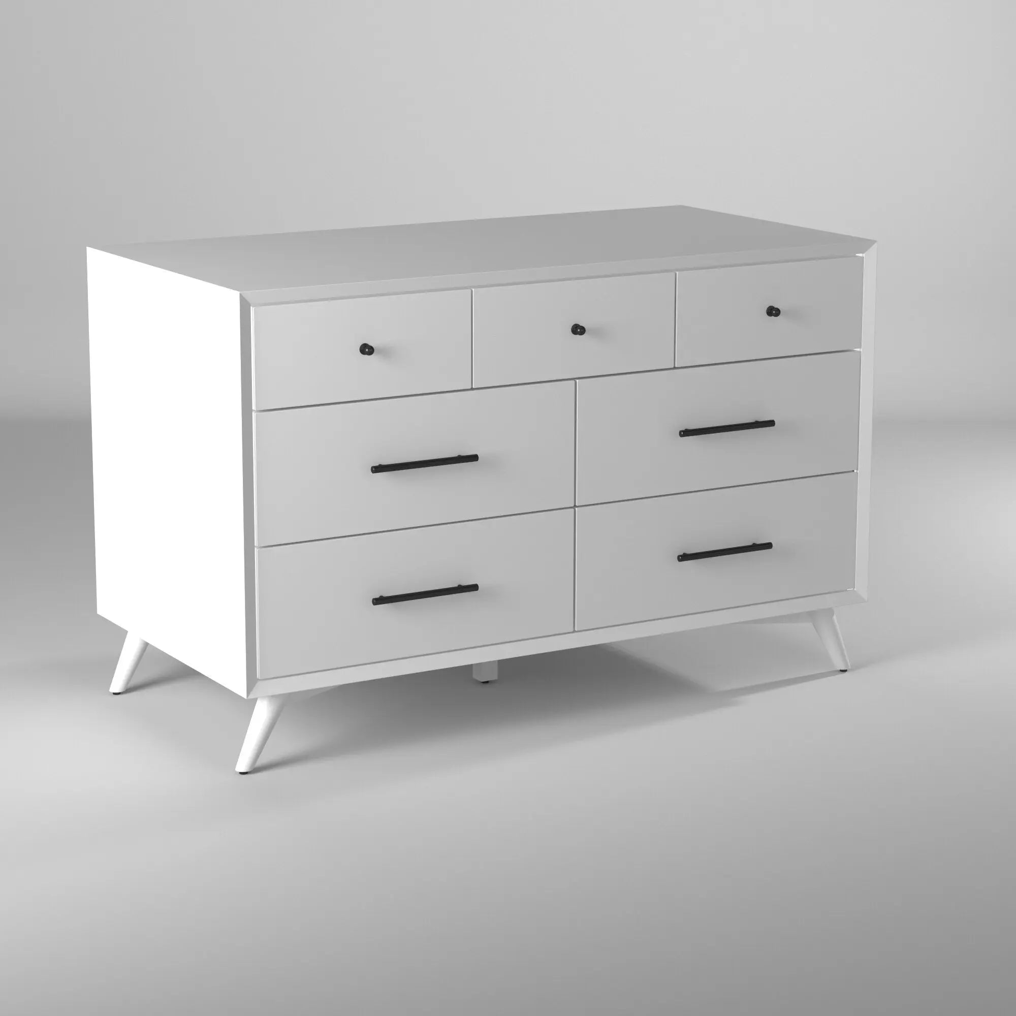 56" White Solid Wood Seven Drawer Double Dresser - GreatEagleInc