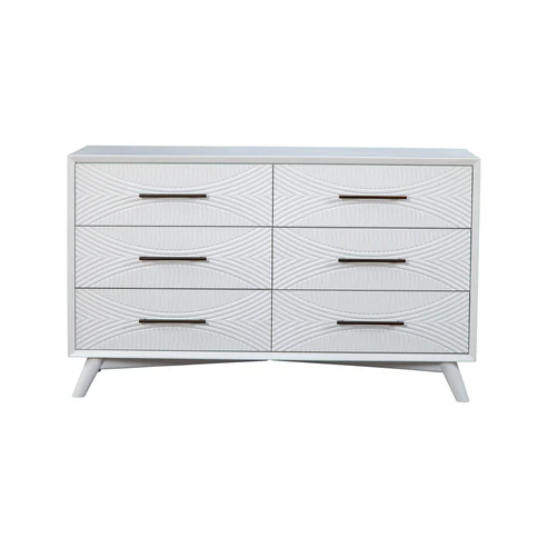 56" White Solid Wood Six Drawer Double Dresser - GreatEagleInc