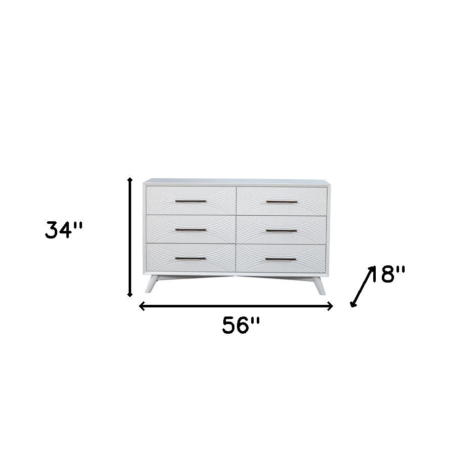 56" White Solid Wood Six Drawer Double Dresser - GreatEagleInc