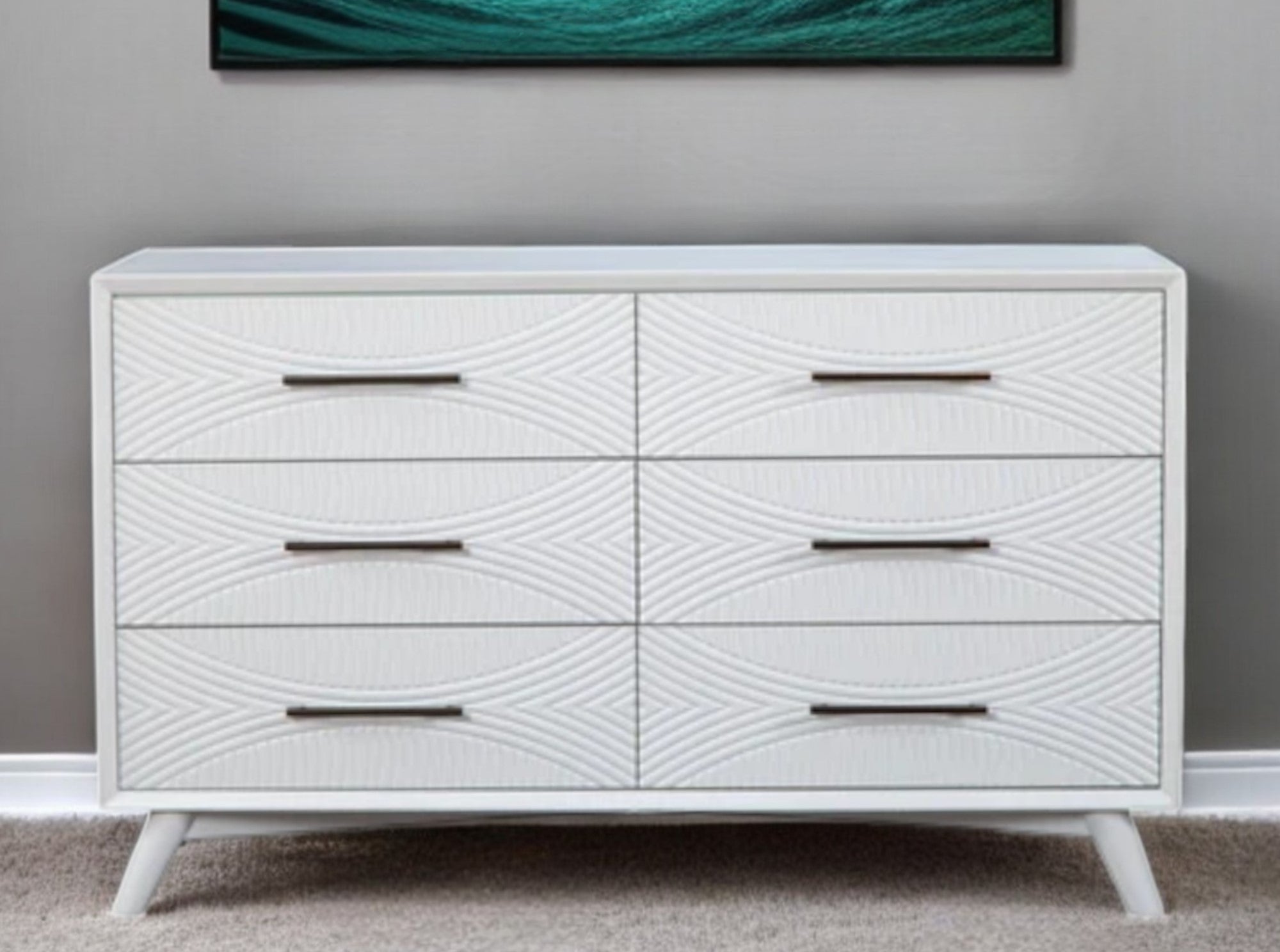 56" White Solid Wood Six Drawer Double Dresser - GreatEagleInc