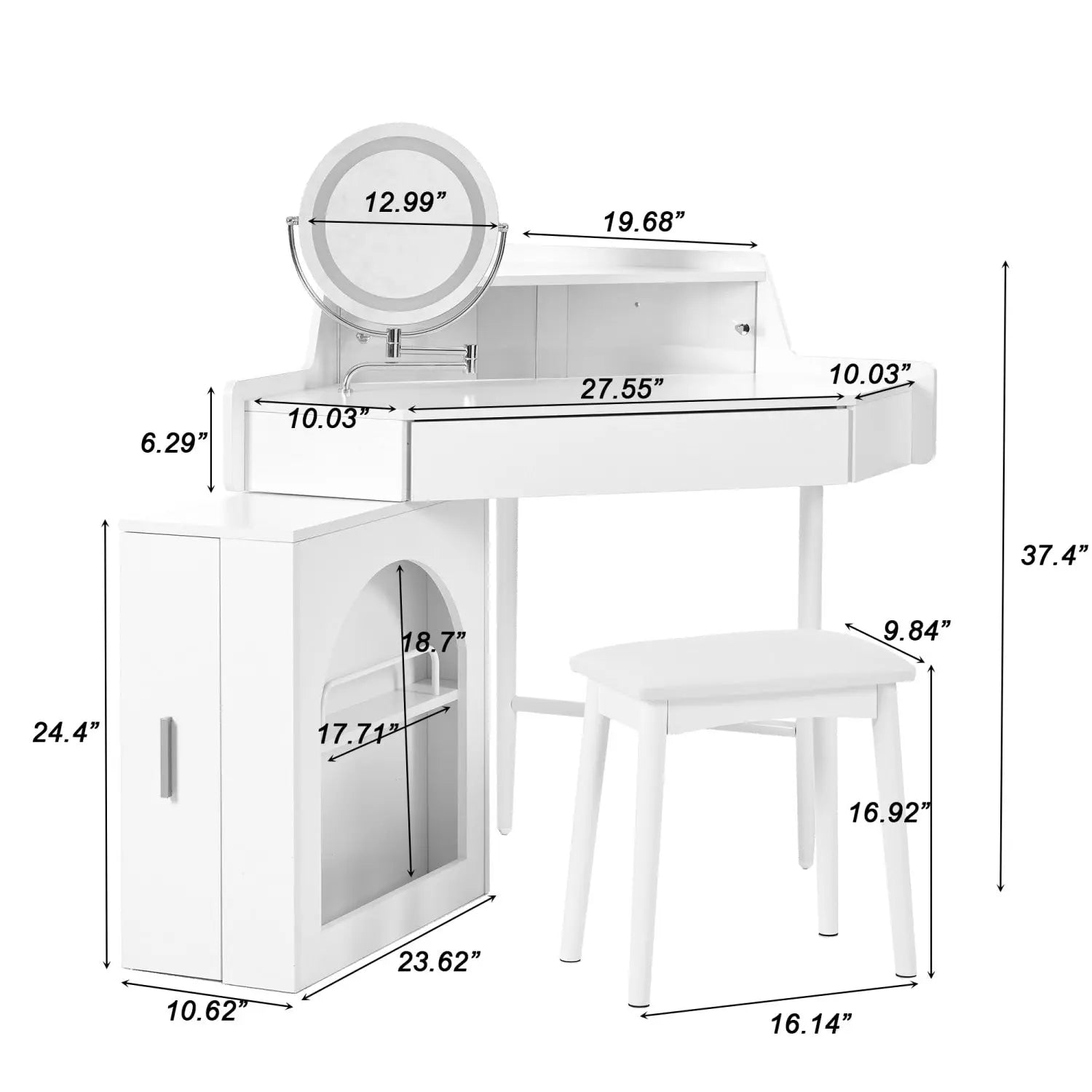 56" White Wood Mirrored Vanity Table Homeroots Living Room
