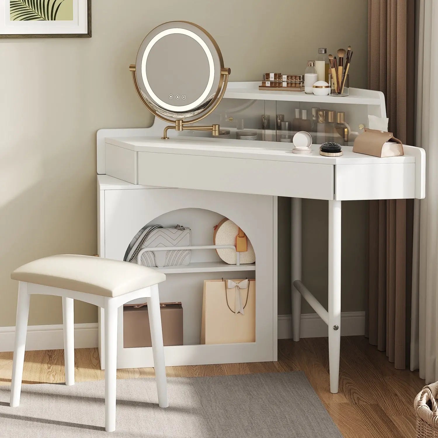 56" White Wood Mirrored Vanity Table Homeroots Living Room