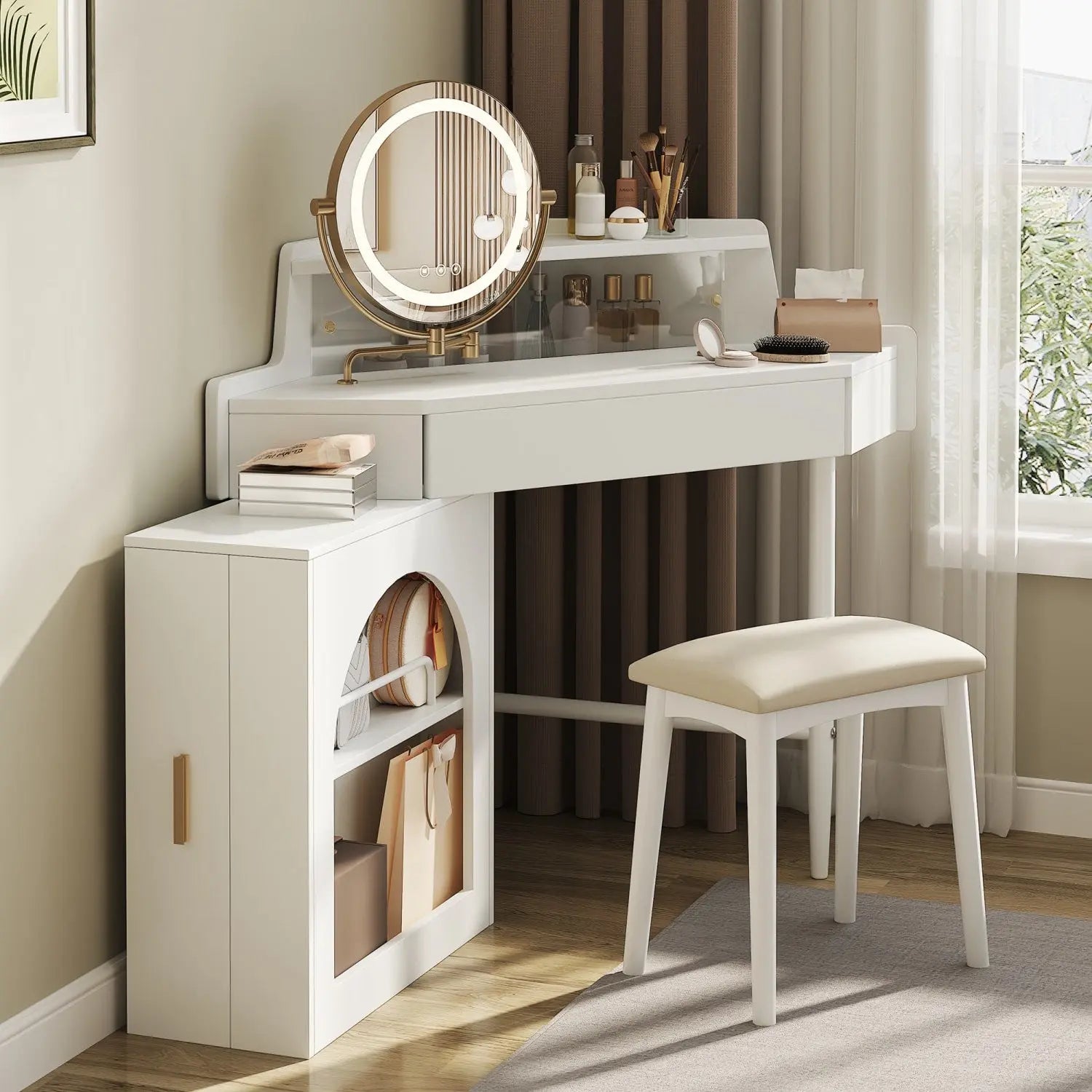 56" White Wood Mirrored Vanity Table Homeroots Living Room