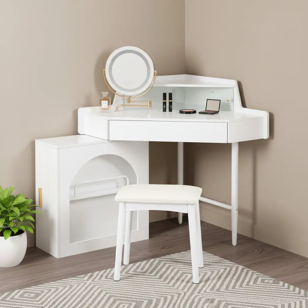 56" White Wood Mirrored Vanity Table Homeroots Living Room