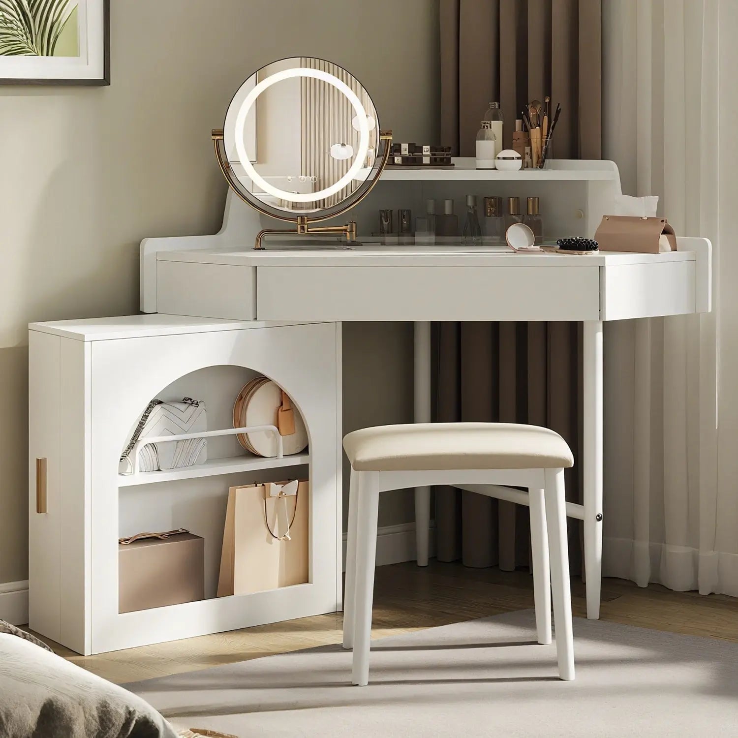 56" White Wood Mirrored Vanity Table Homeroots Living Room