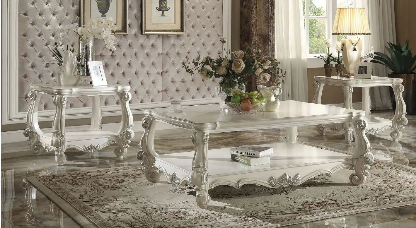 57" Antiqued White Wood Coffee Table With Shelf Homeroots Living Room