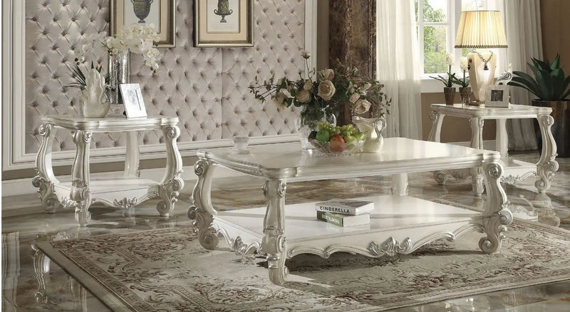 57" Antiqued White Wood Coffee Table With Shelf Homeroots Living Room