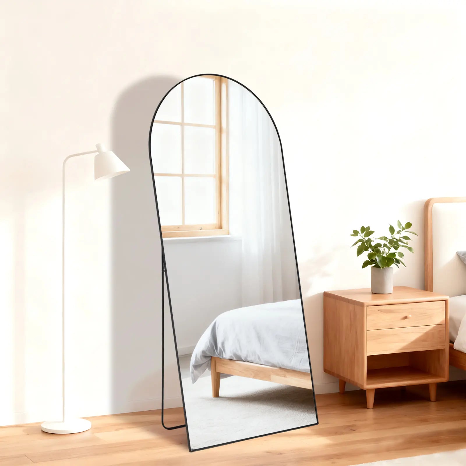 57" Black Aluminum Arch Freestanding And Wall Mounted Framed Full Length Mirror Homeroots Bed & Bath