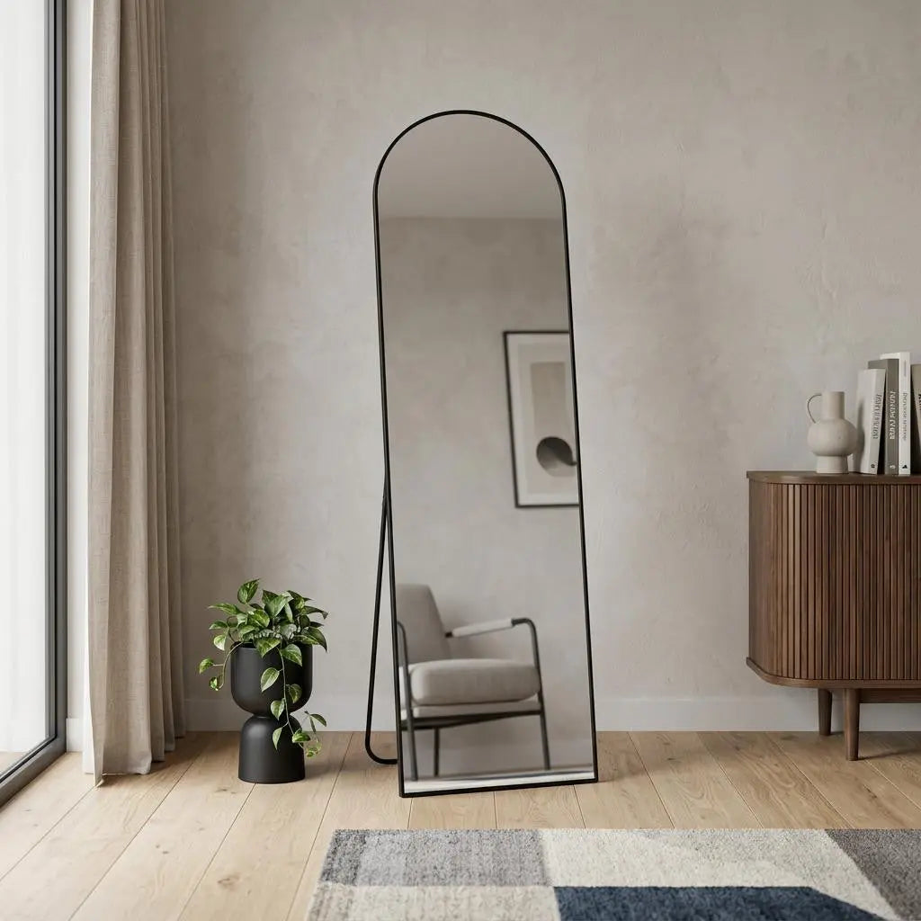 57" Black Aluminum Arch Freestanding And Wall Mounted Framed Full Length Mirror Homeroots Bed & Bath