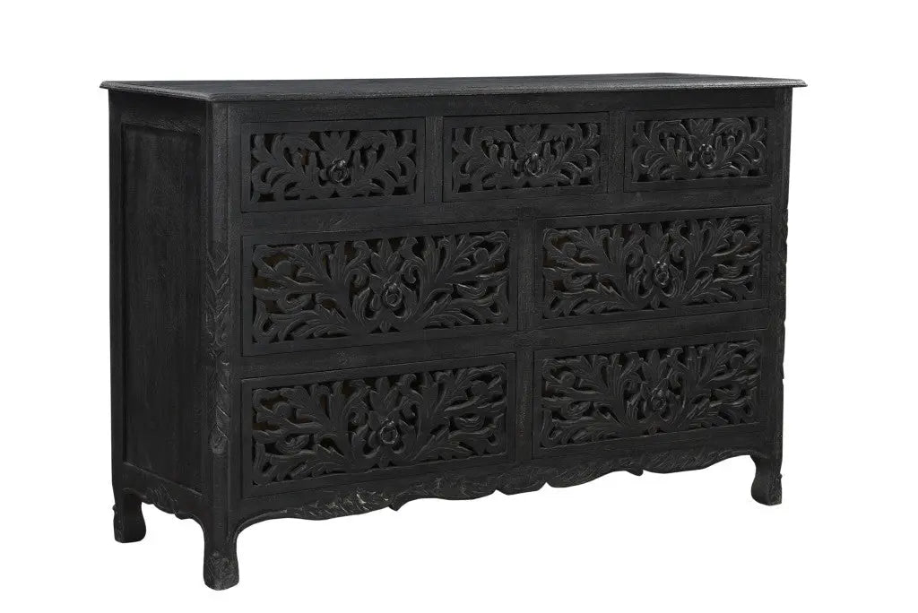 57" Black Solid Wood Seven Drawer Dresser Homeroots Bed & Bath