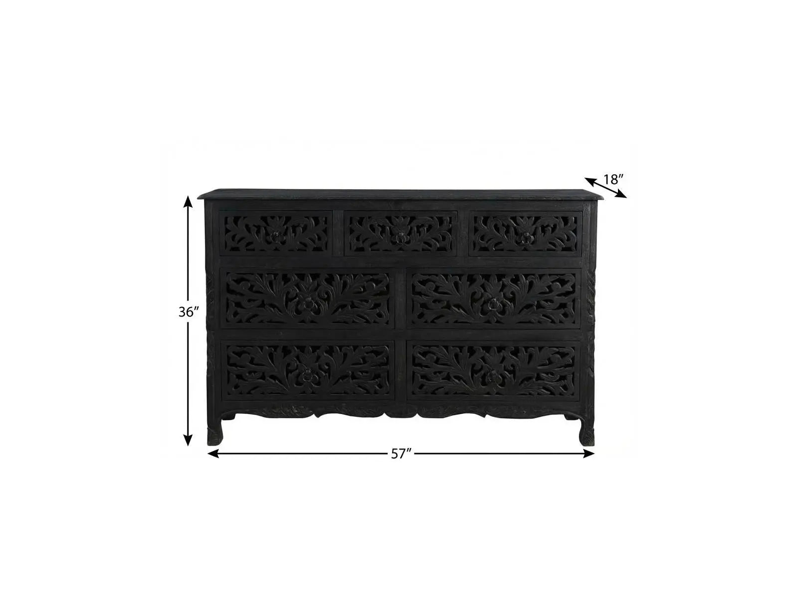 57" Black Solid Wood Seven Drawer Dresser Homeroots Bed & Bath