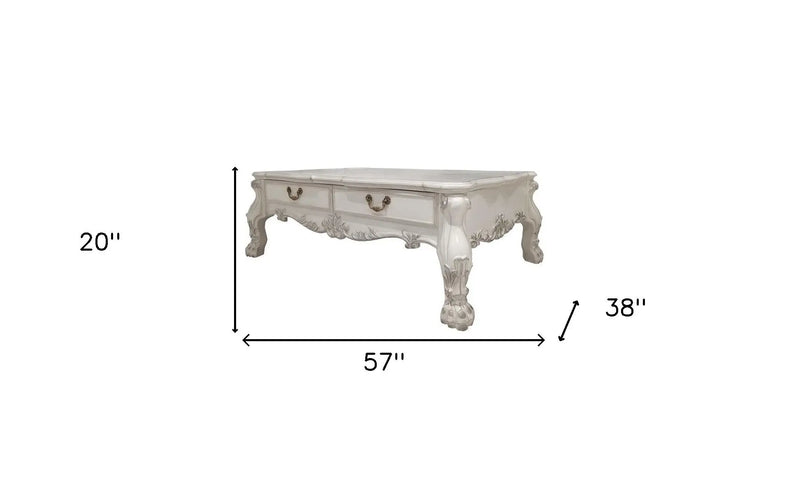 57" Bone Wood Coffee Table With Two Drawers Homeroots Living Room