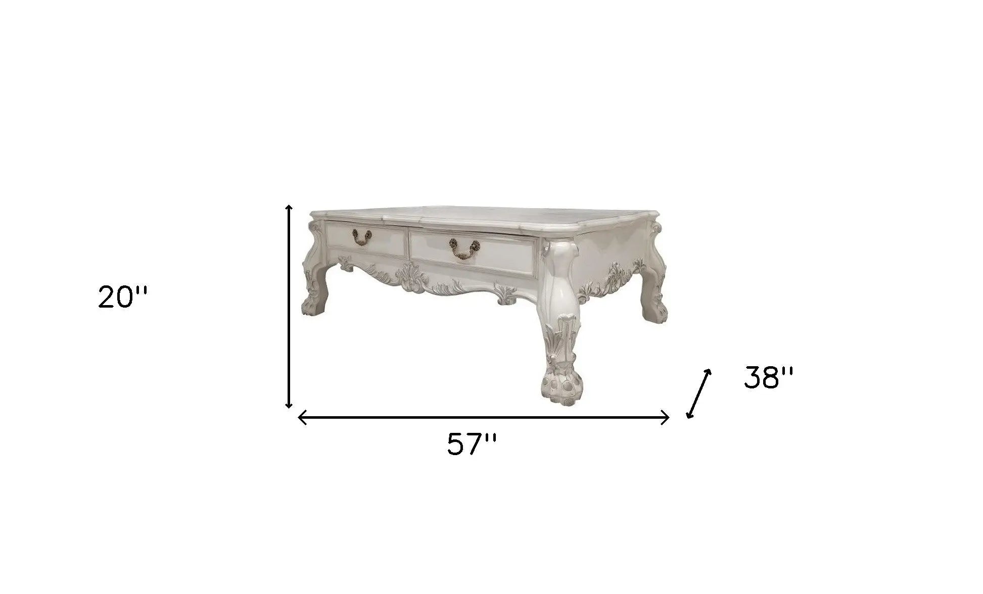 57" Bone Wood Coffee Table With Two Drawers Homeroots Living Room