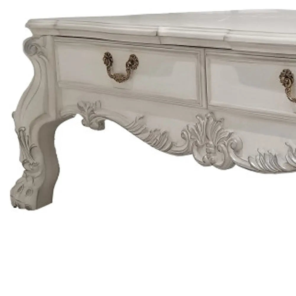 57" Bone Wood Coffee Table With Two Drawers Homeroots Living Room