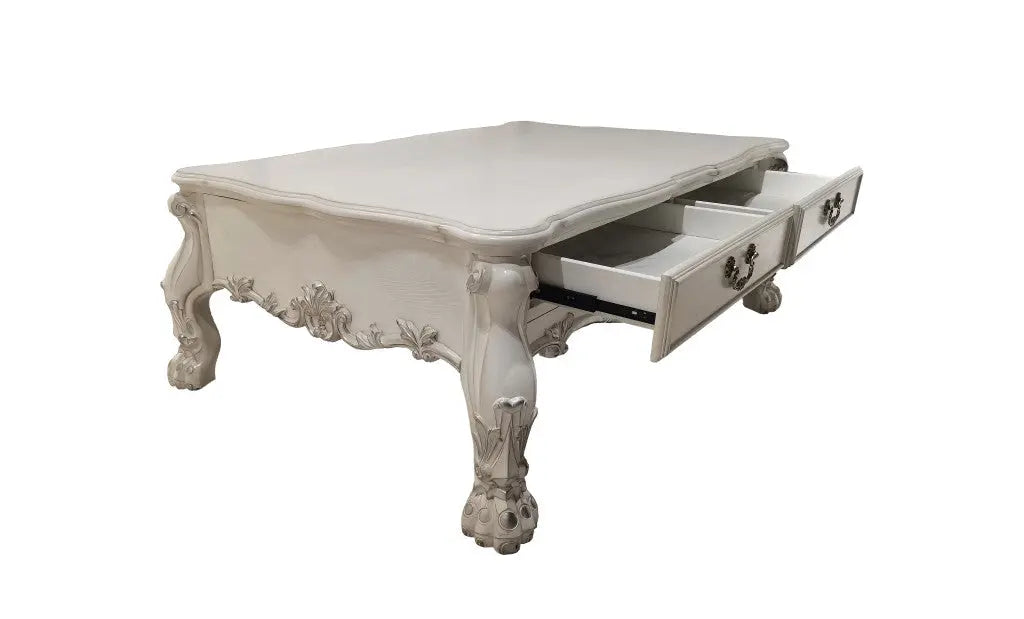 57" Bone Wood Coffee Table With Two Drawers Homeroots Living Room