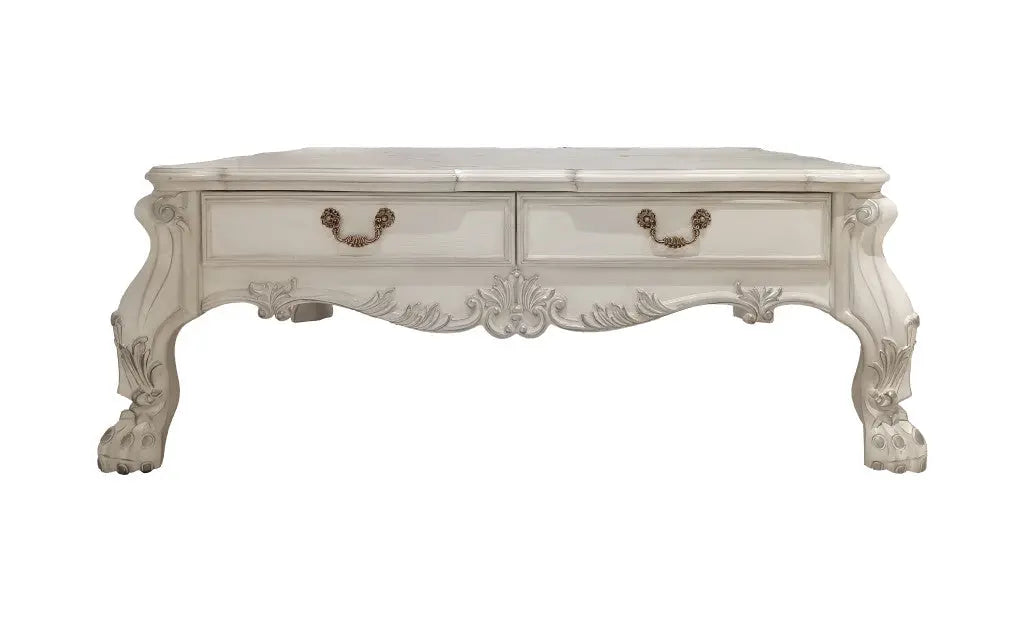 57" Bone Wood Coffee Table With Two Drawers Homeroots Living Room