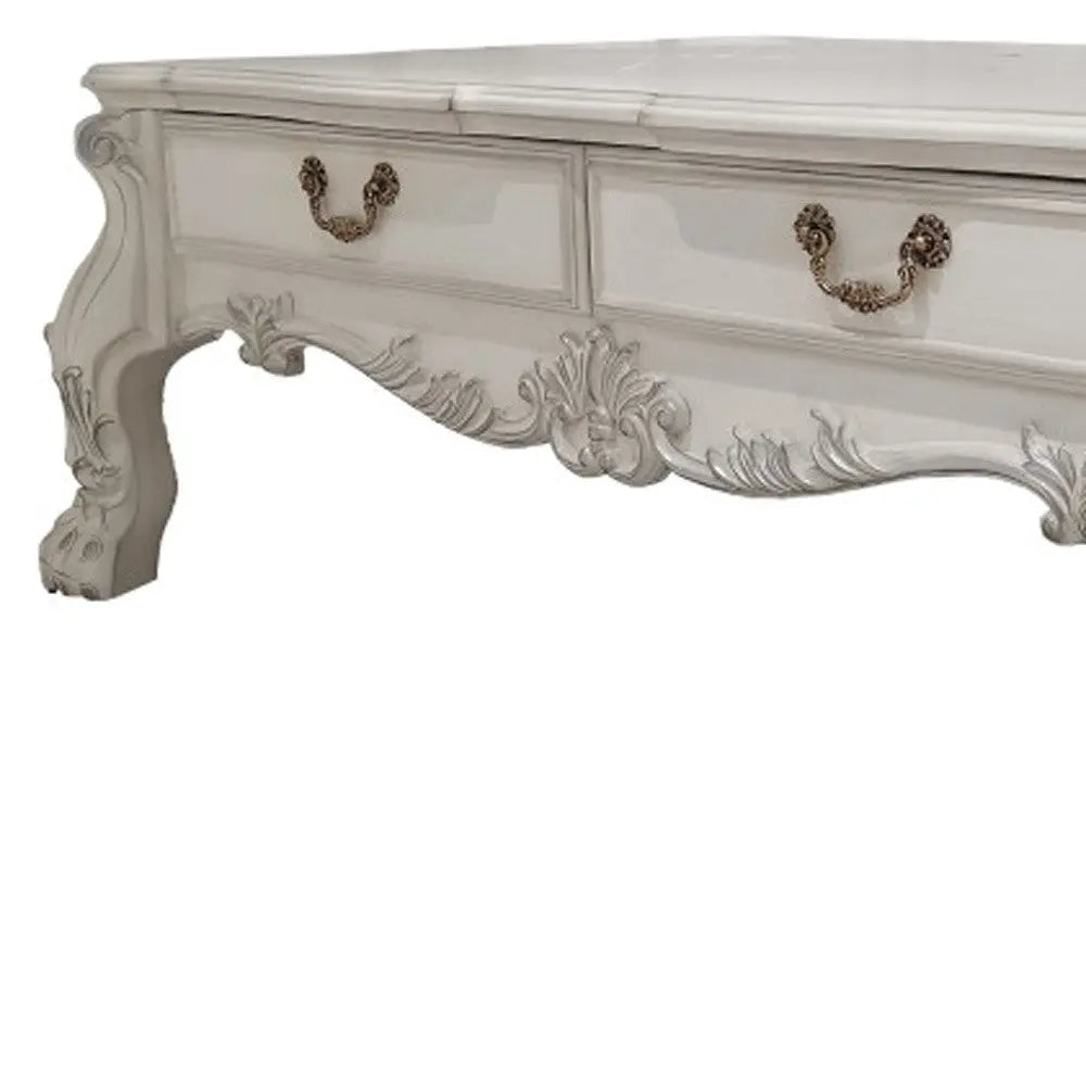 57" Bone Wood Coffee Table With Two Drawers Homeroots Living Room