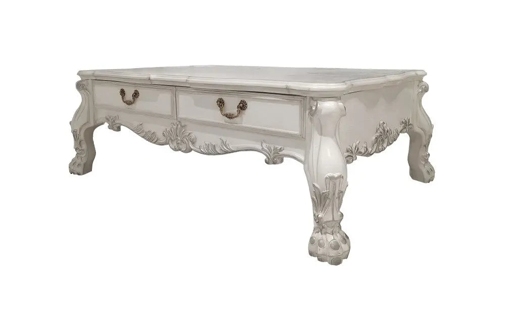 57" Bone Wood Coffee Table With Two Drawers Homeroots Living Room