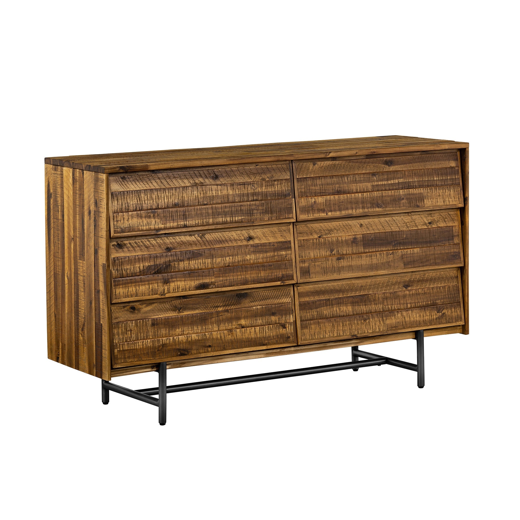 57" Brown and Black Solid Wood Six Drawer Double Dresser - GreatEagleInc
