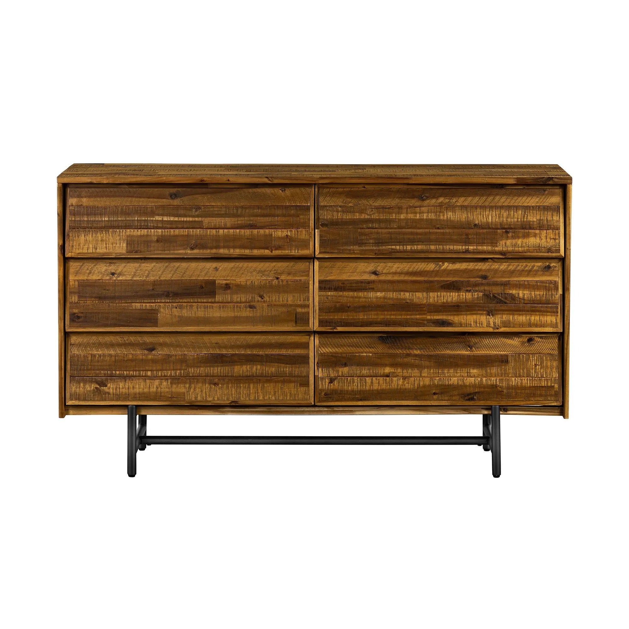 57" Brown and Black Solid Wood Six Drawer Double Dresser - GreatEagleInc