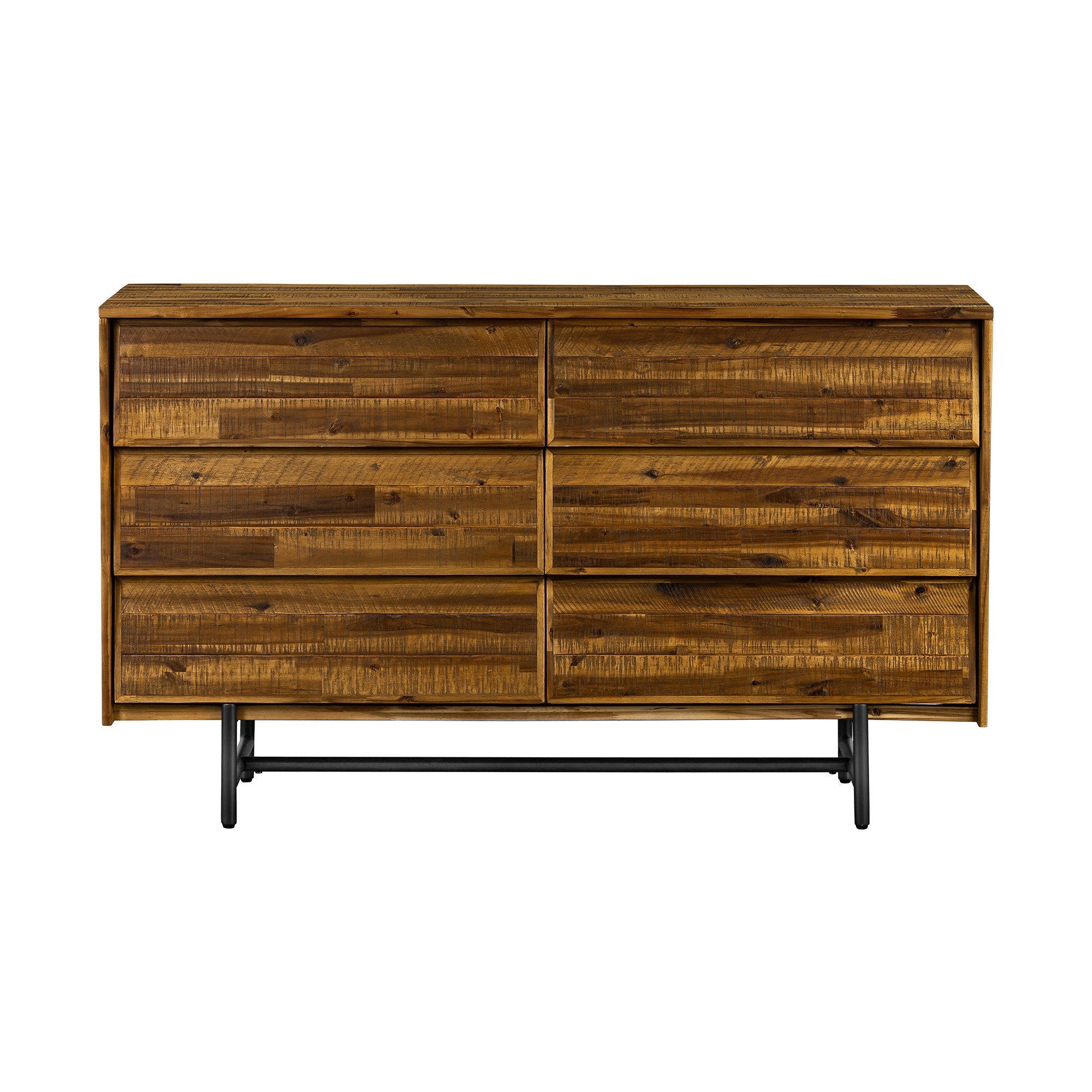 57" Brown and Black Solid Wood Six Drawer Double Dresser - GreatEagleInc