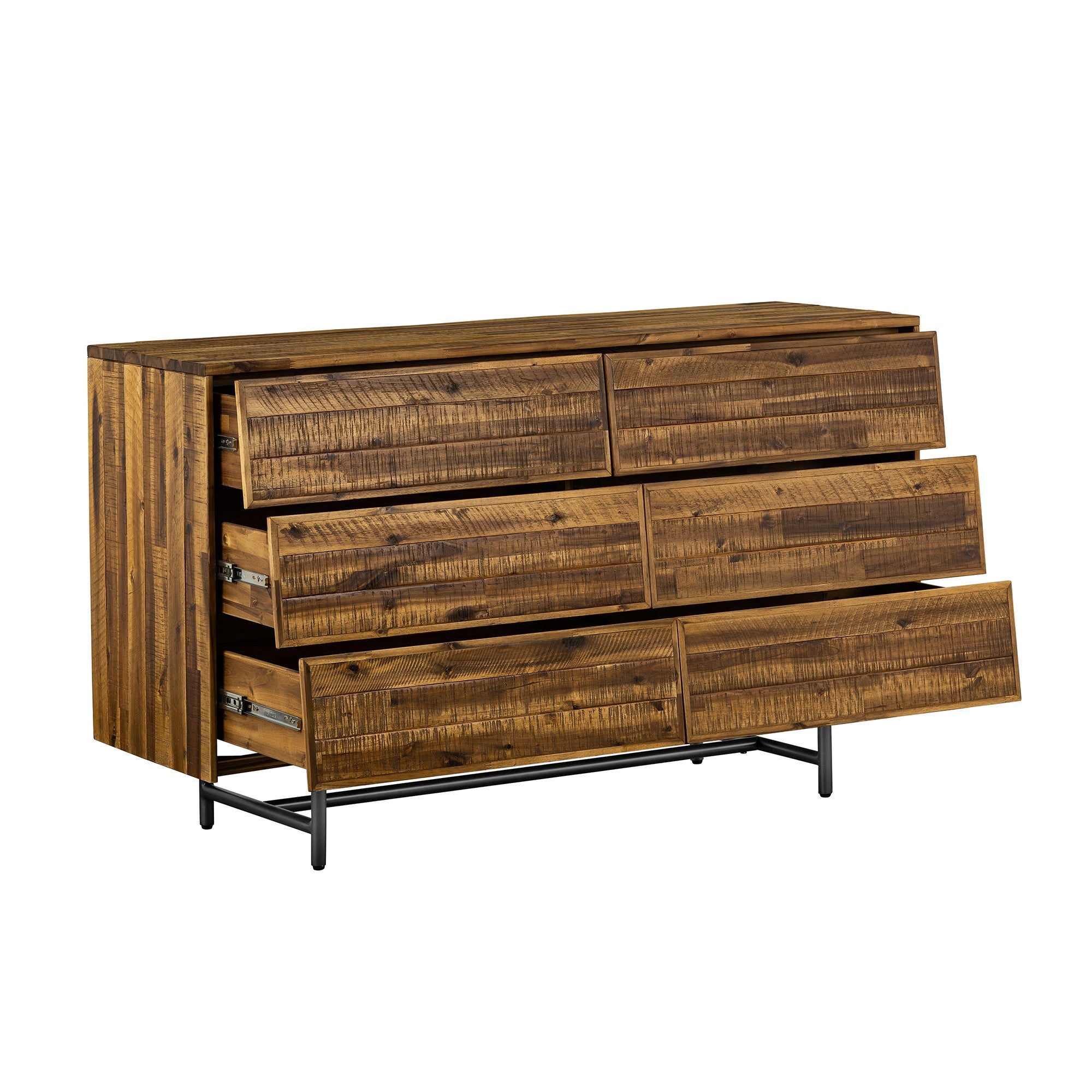 57" Brown and Black Solid Wood Six Drawer Double Dresser - GreatEagleInc
