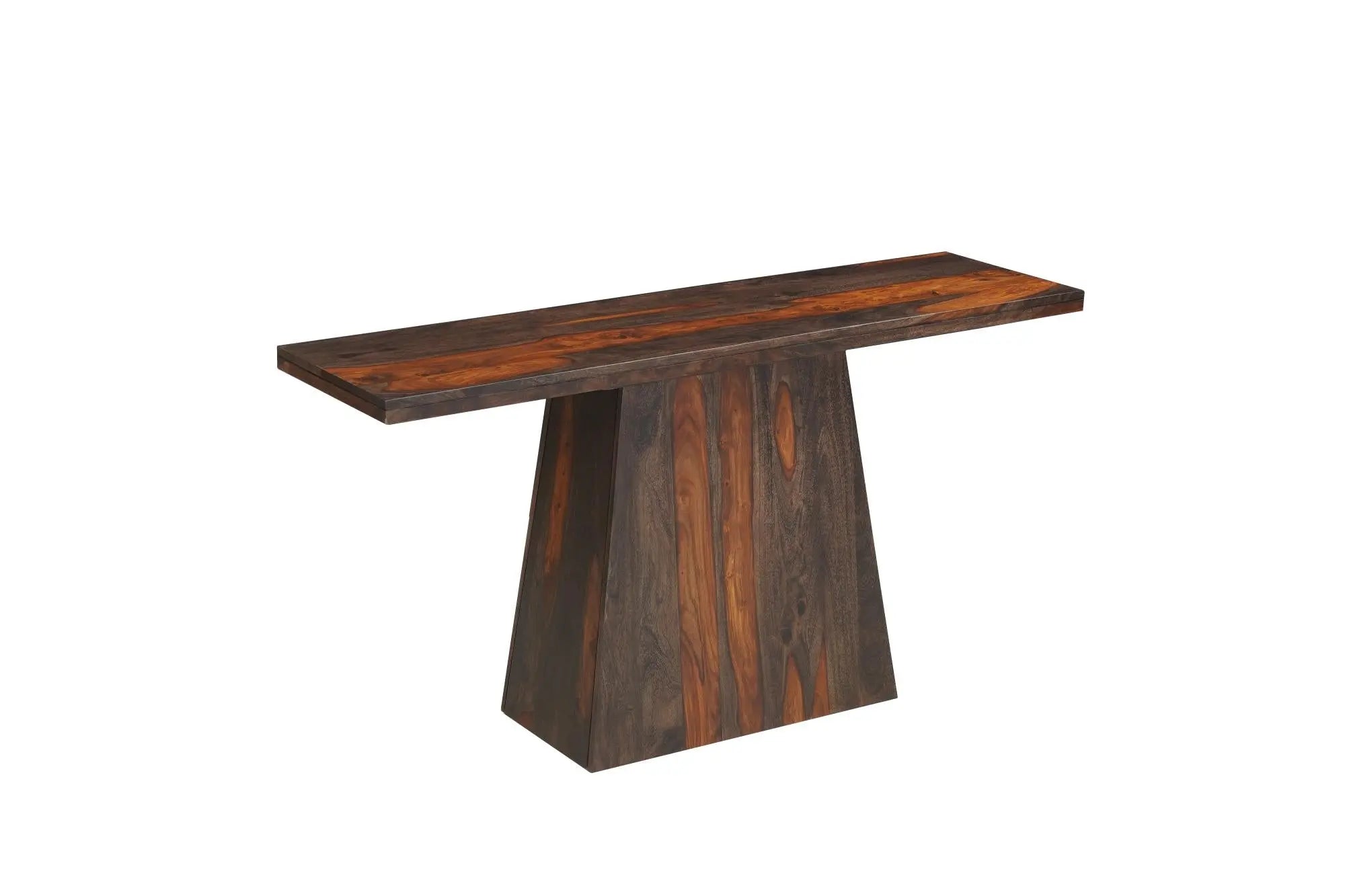 57" Dark Brown Solid Wood Pedestal Console Table Homeroots