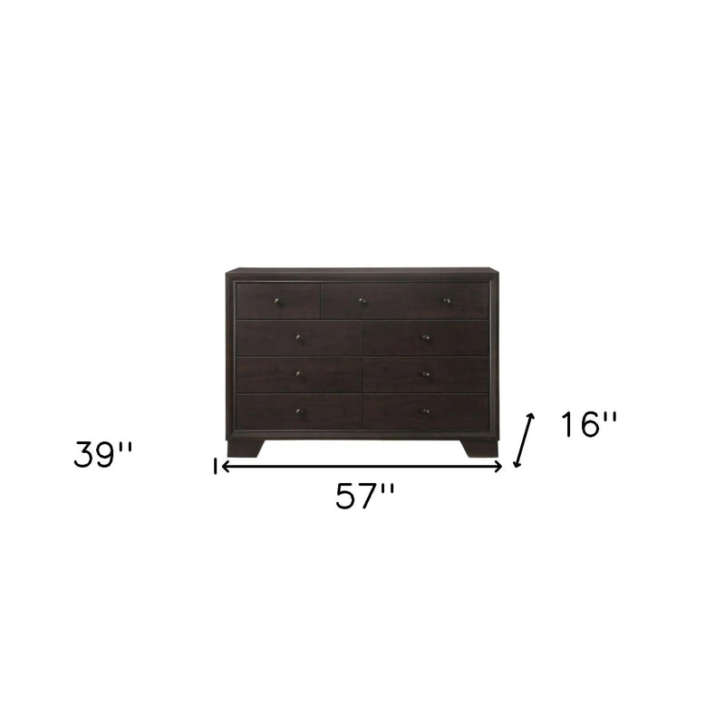 57" Espresso Wood Nine Drawer Double Dresser Homeroots Bed & Bath