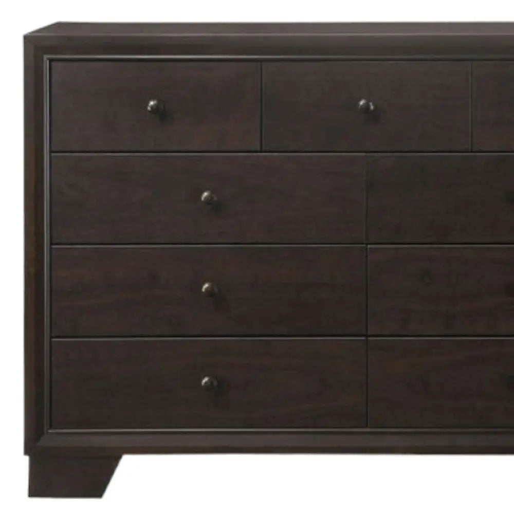 57" Espresso Wood Nine Drawer Double Dresser Homeroots Bed & Bath