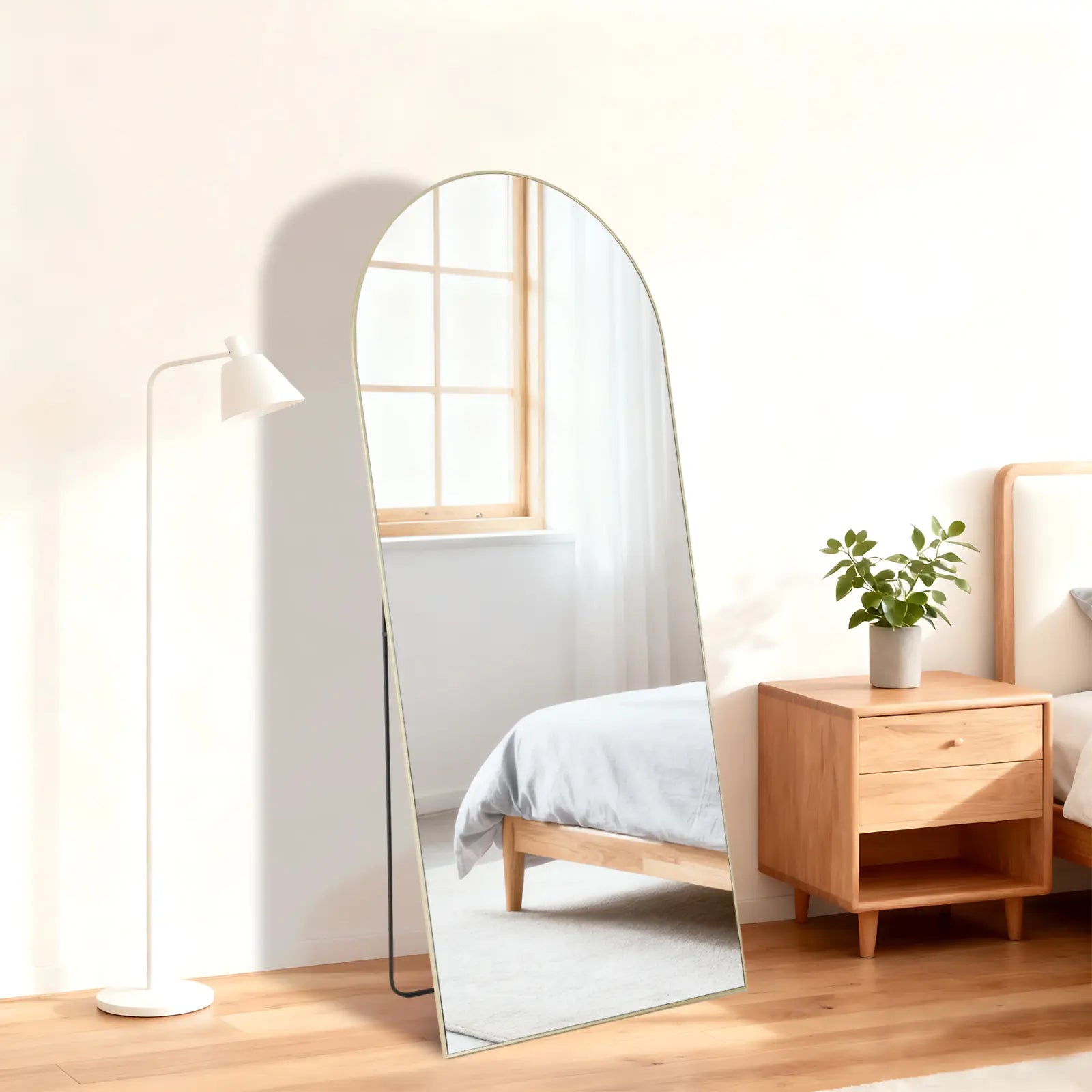 57" Gold Aluminum Arch Freestanding And Wall Mounted Framed Full Length Mirror Homeroots Bed & Bath