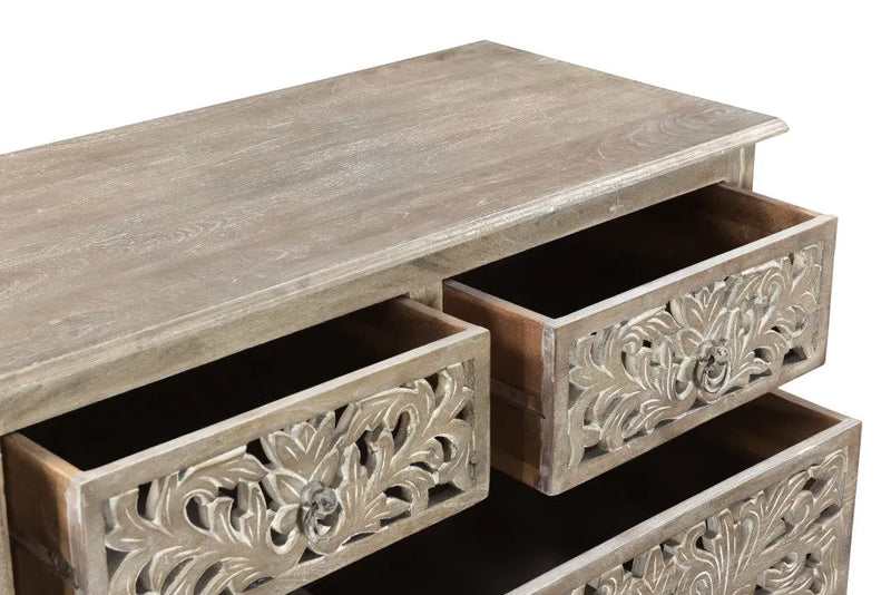 57" Gray Solid Wood Seven Drawer Dresser Homeroots Bed & Bath