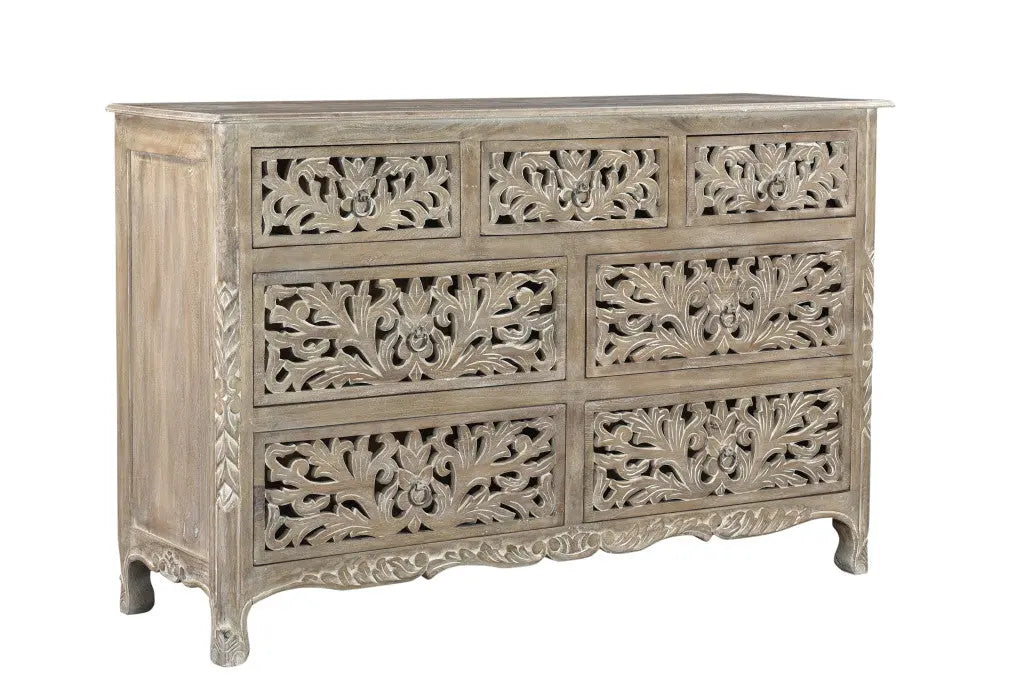 57" Gray Solid Wood Seven Drawer Dresser Homeroots Bed & Bath