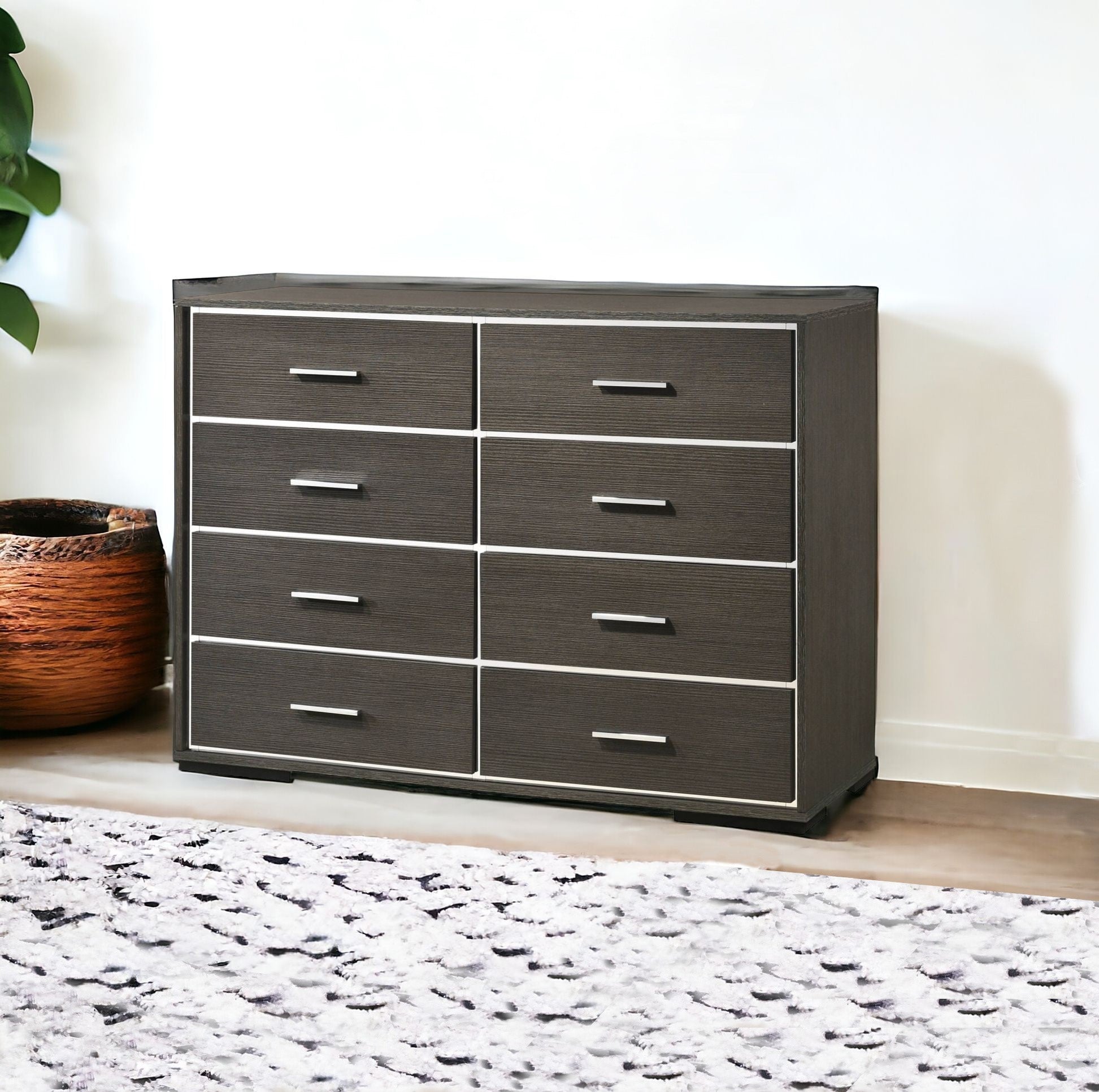 57" Gray Solid and Manufactured Wood Eight Drawer Double Dresser - GreatEagleInc