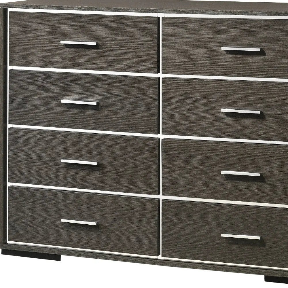 57" Gray Solid and Manufactured Wood Eight Drawer Double Dresser - GreatEagleInc