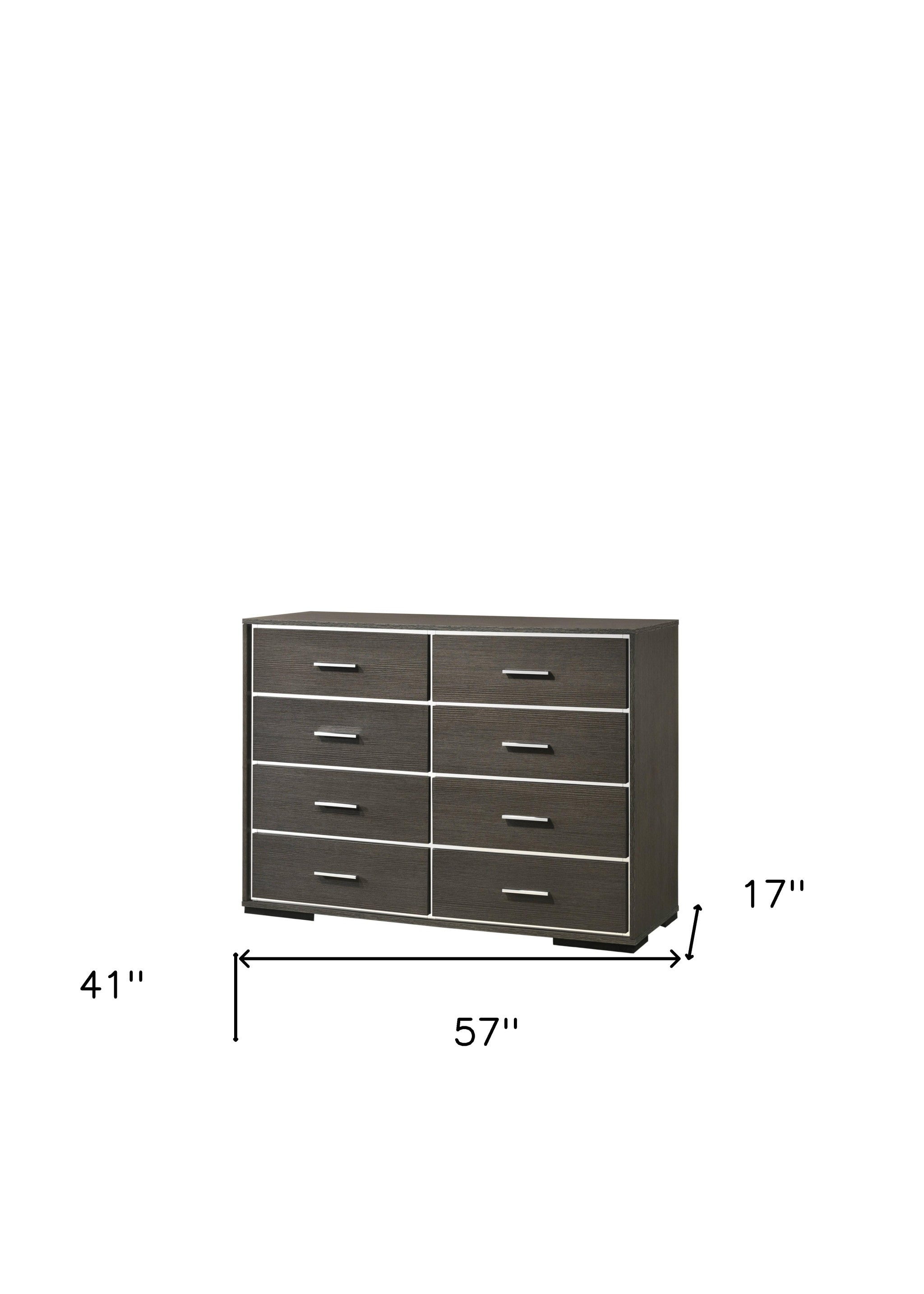 57" Gray Solid and Manufactured Wood Eight Drawer Double Dresser - GreatEagleInc