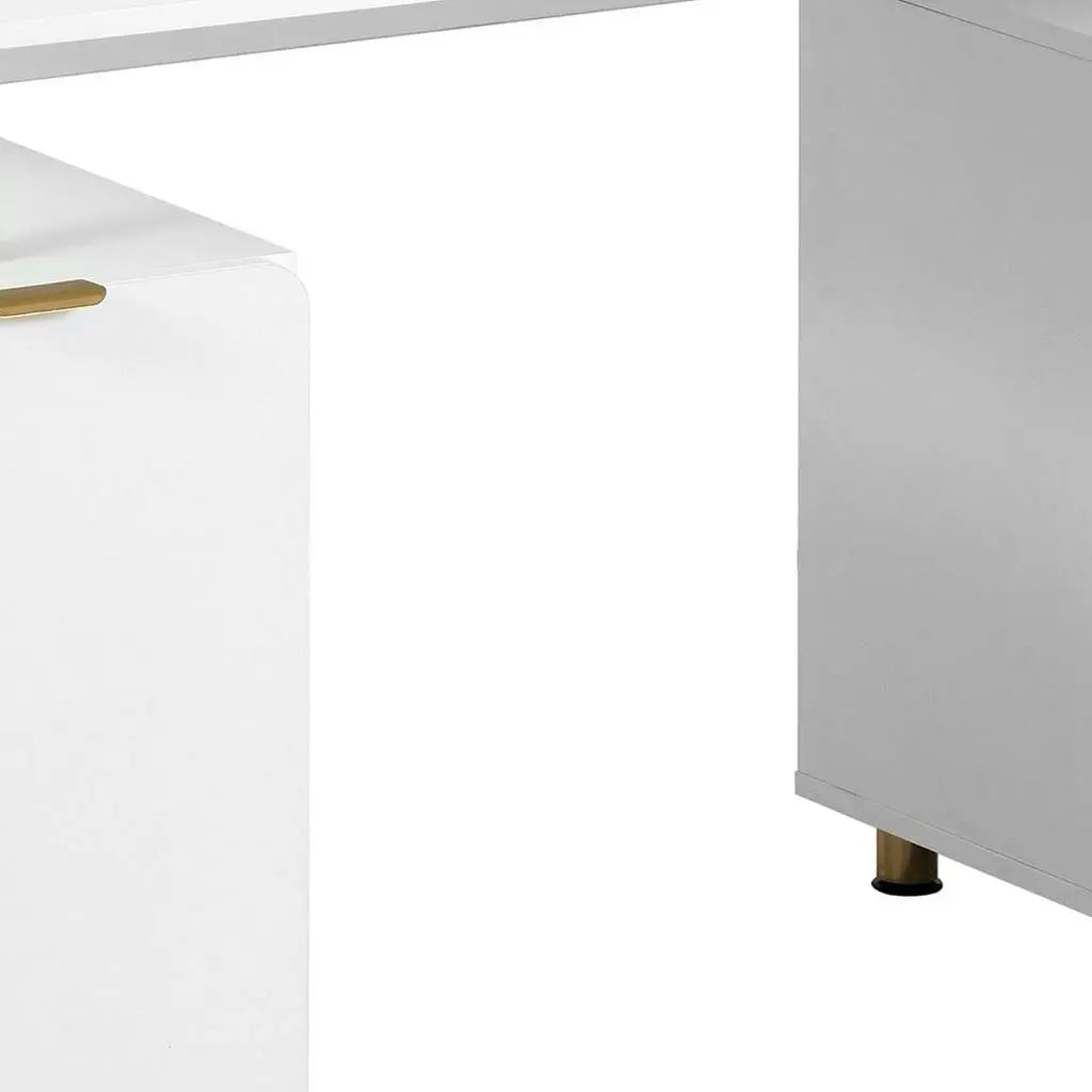 57" White Wood and Stainless Steel Computer Desk With Three Drawers Homeroots Office