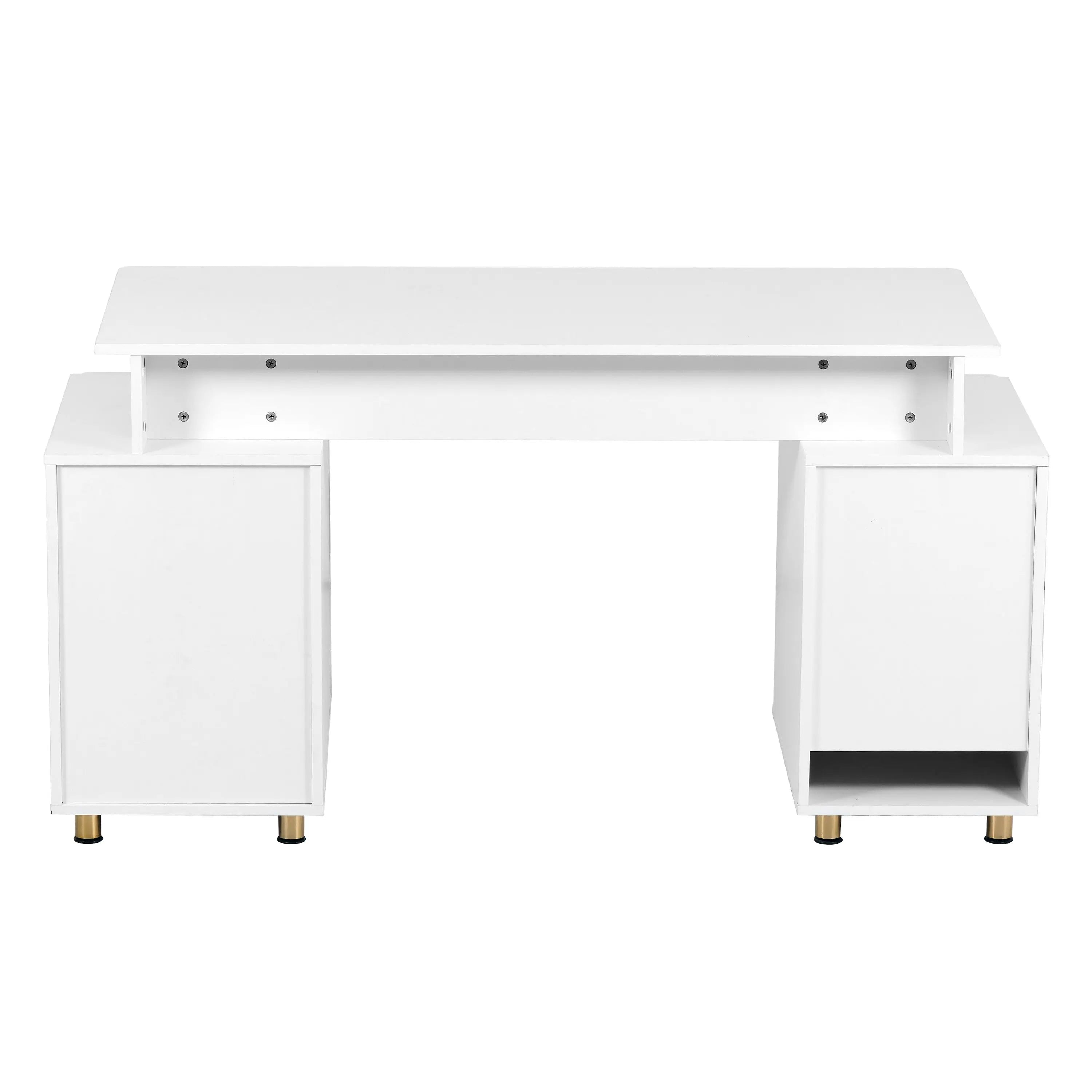 57" White Wood and Stainless Steel Computer Desk With Three Drawers Homeroots Office
