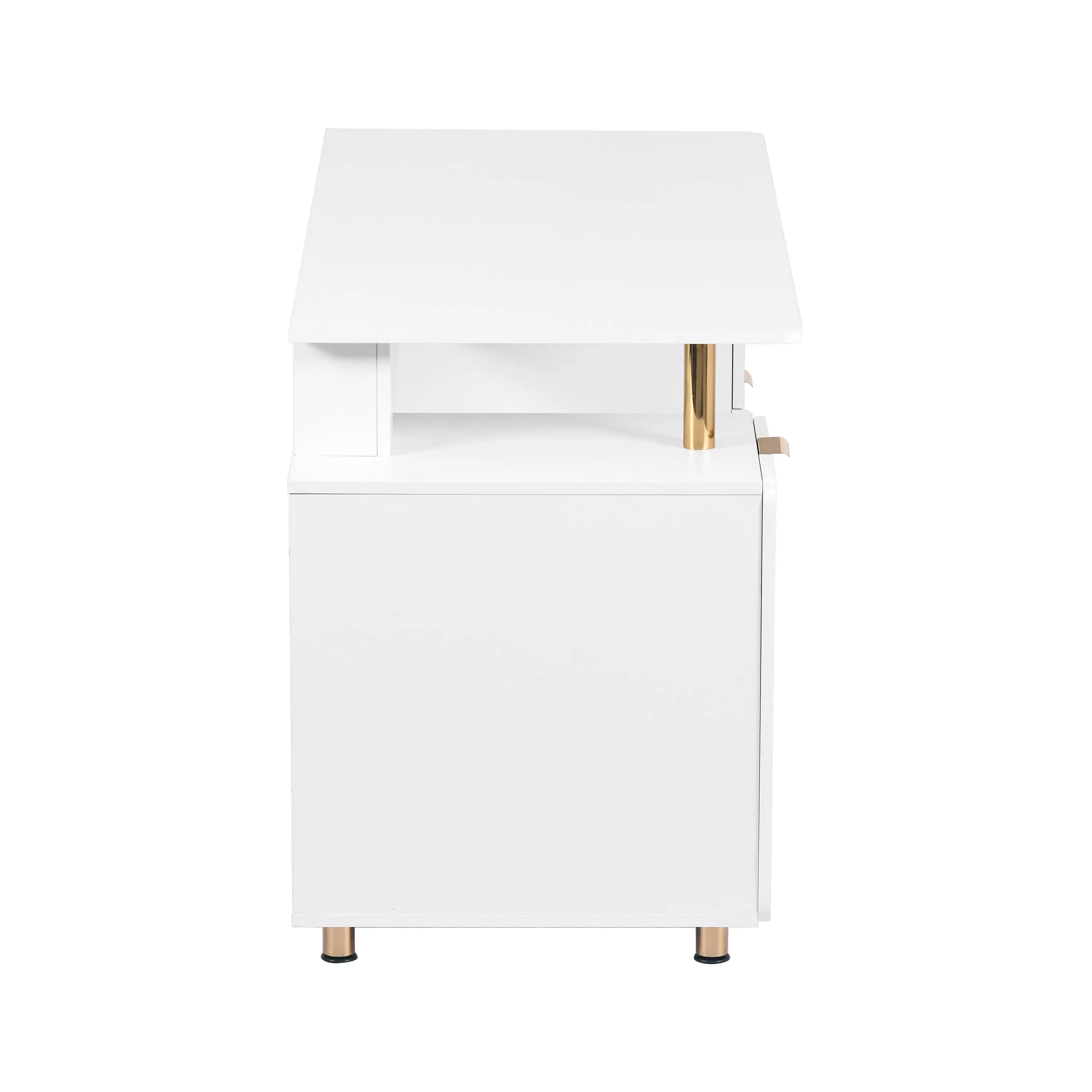 57" White Wood and Stainless Steel Computer Desk With Three Drawers Homeroots Office